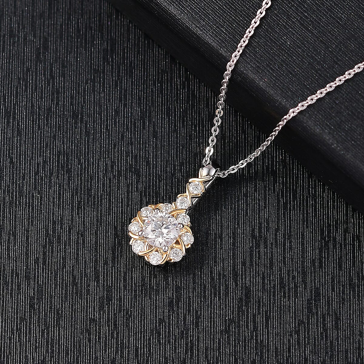 D'Joy Moissanite 0.80 ctw Pendant Necklace in 18K Vermeil YG and Rhodium Over Sterling Silver 20 Inches  image number 1