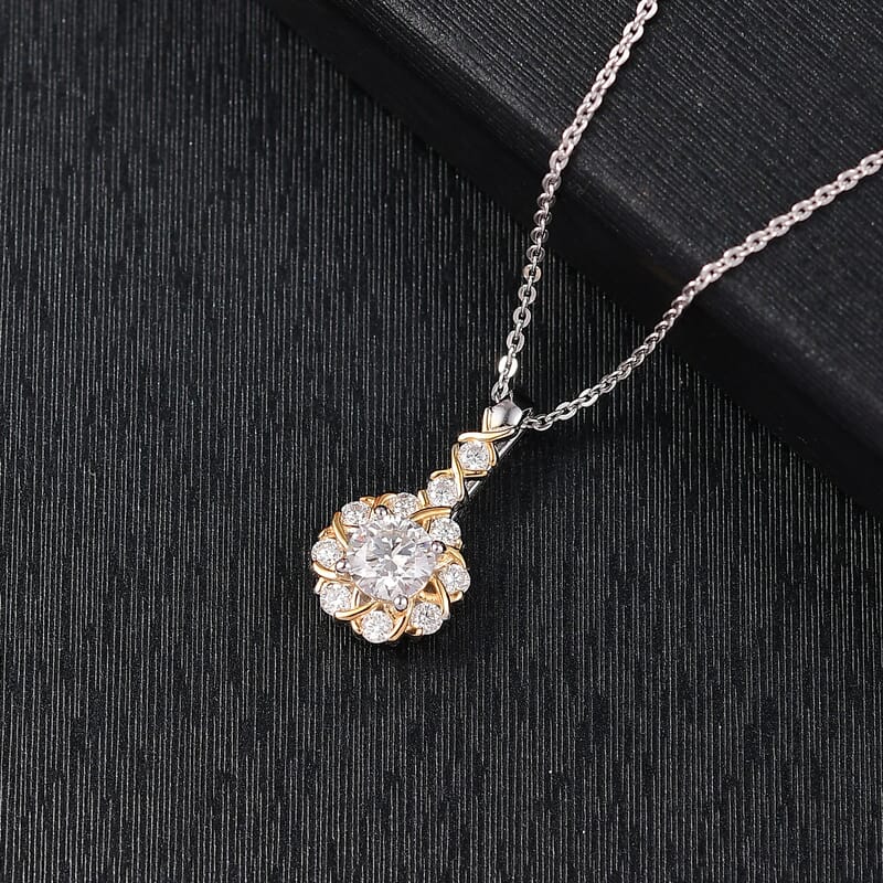 D'Joy Moissanite 0.80 ctw Pendant Necklace in 18K Vermeil YG and Rhodium Over Sterling Silver 20 Inches 