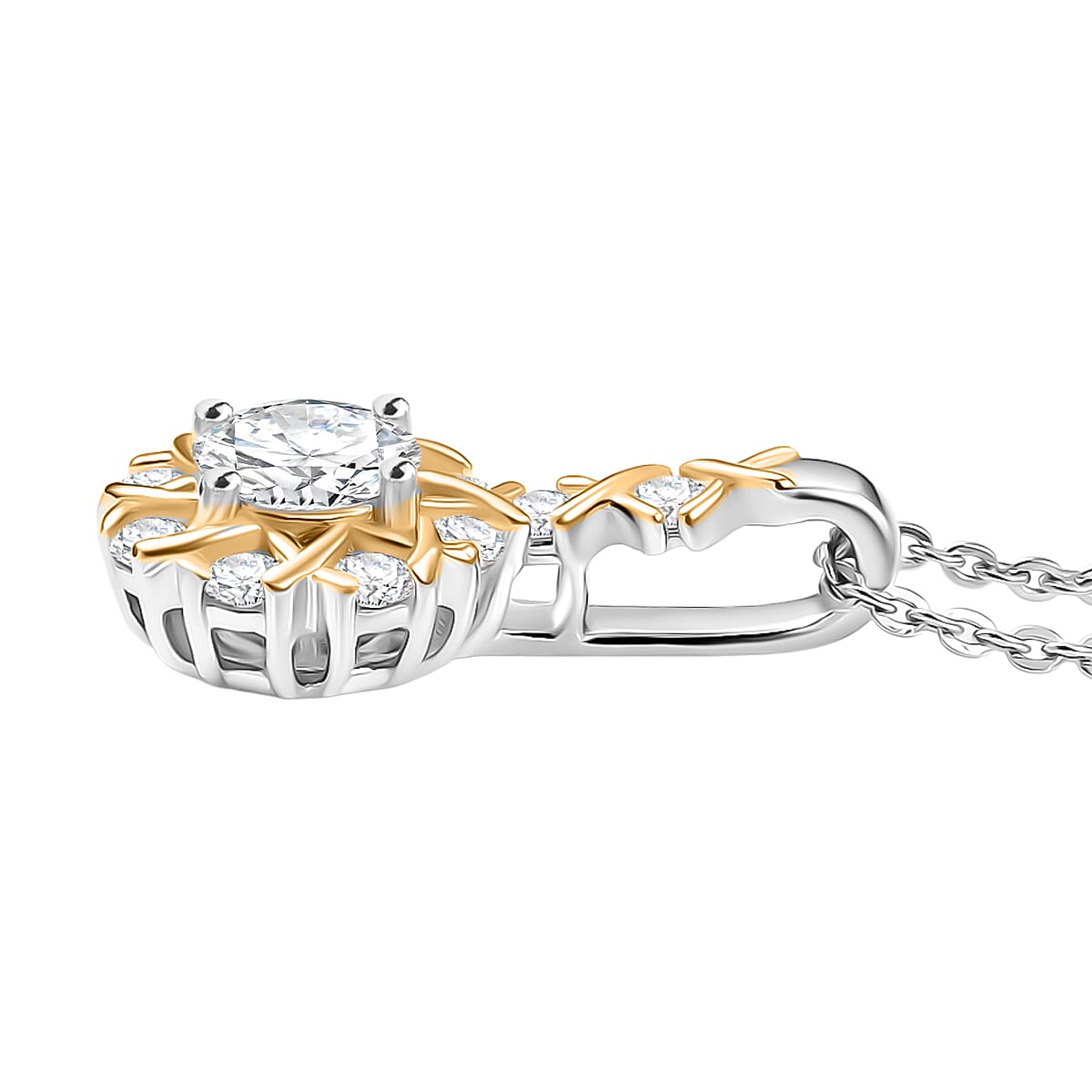 D'Joy Moissanite 0.80 ctw Pendant Necklace in 18K Vermeil YG and Rhodium Over Sterling Silver 20 Inches  image number 3