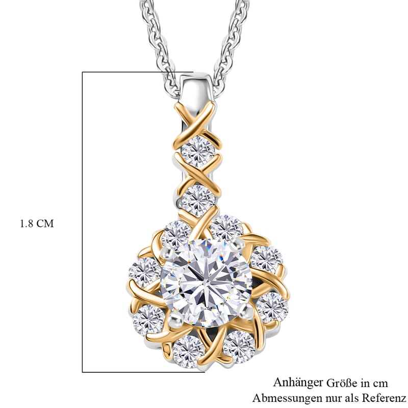 D'Joy Moissanite 0.80 ctw Pendant Necklace in 18K Vermeil YG and Rhodium Over Sterling Silver 20 Inches 