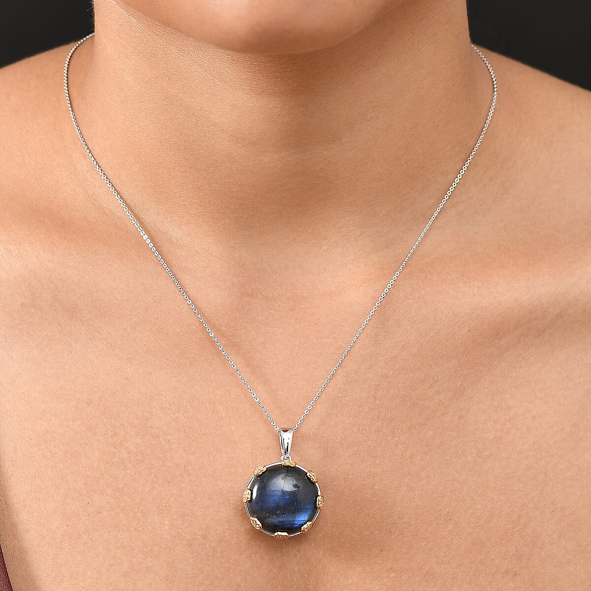 D'Joy AAA Malagasy Labradorite and White Zircon 24.35 ctw Pendant Necklace in 18K Vermeil YG and Rhodium Over Sterling Silver 20 Inches  image number 2