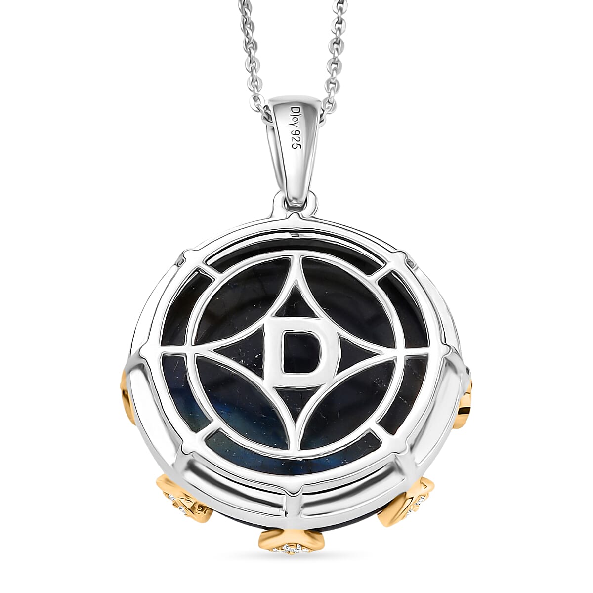 D'Joy AAA Malagasy Labradorite and White Zircon 24.35 ctw Pendant Necklace in 18K Vermeil YG and Rhodium Over Sterling Silver 20 Inches  image number 4