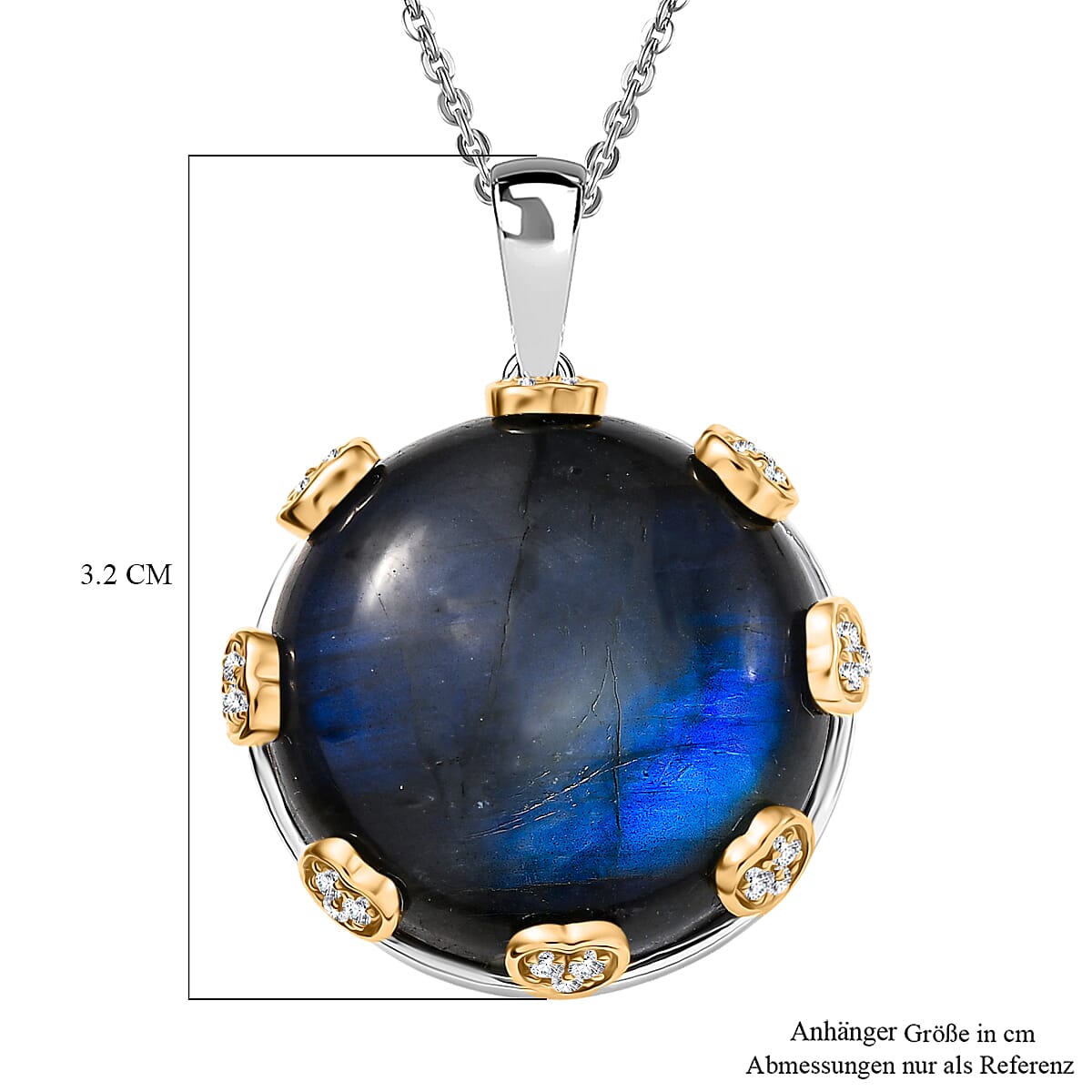D'Joy AAA Malagasy Labradorite and White Zircon 24.35 ctw Pendant Necklace in 18K Vermeil YG and Rhodium Over Sterling Silver 20 Inches  image number 5