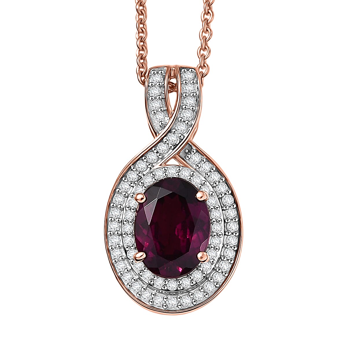Luxoro AAA Radiant Ember Garnet and G-H I2 Diamond 1.70 ctw Pendant Necklace 20 Inches in 10K Rose Gold  image number 0
