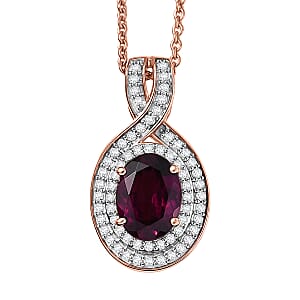 Luxoro AAA Radiant Ember Garnet and G-H I2 Diamond 1.70 ctw Pendant Necklace 20 Inches in 10K Rose Gold 