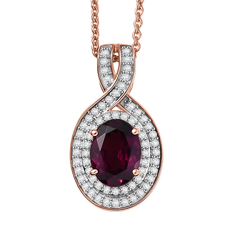 Luxoro AAA Radiant Ember Garnet and G-H I2 Diamond 1.70 ctw Flamebend Pendant Necklace 20 Inches in 10K Rose Gold