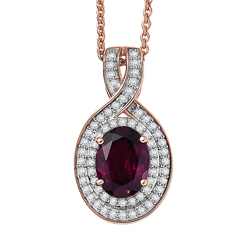 Luxoro AAA Radiant Ember Garnet and G-H I2 Diamond 1.70 ctw Flamebend Pendant Necklace 20 Inches in 10K Rose Gold