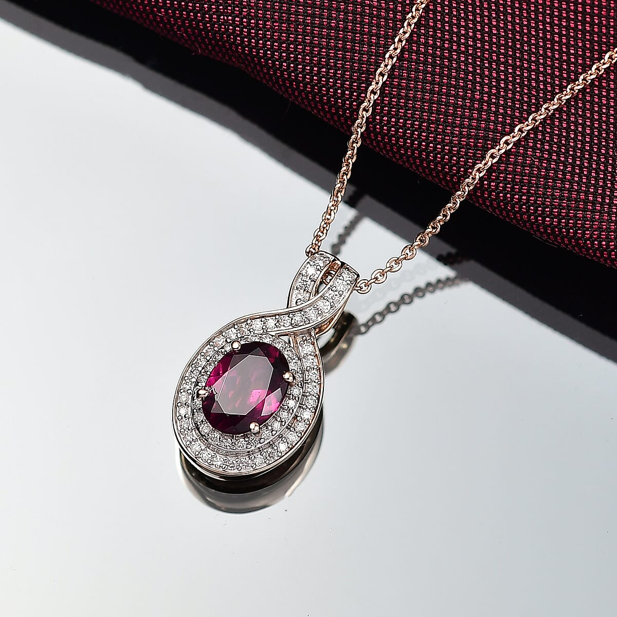 Luxoro AAA Radiant Ember Garnet and G-H I2 Diamond 1.70 ctw Pendant Necklace 20 Inches in 10K Rose Gold  image number 1