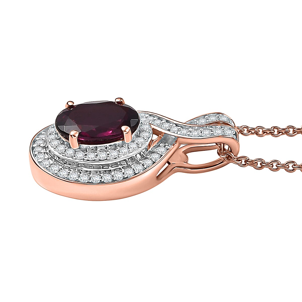 Luxoro AAA Radiant Ember Garnet and G-H I2 Diamond 1.70 ctw Pendant Necklace 20 Inches in 10K Rose Gold  image number 3