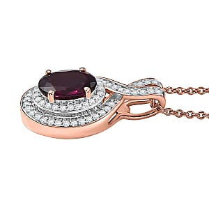 Luxoro AAA Radiant Ember Garnet and G-H I2 Diamond 1.70 ctw Flamebend Pendant Necklace 20 Inches in 10K Rose Gold 