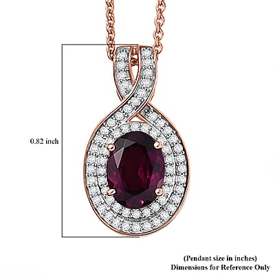 Luxoro AAA Radiant Ember Garnet and G-H I2 Diamond 1.70 ctw Flamebend Pendant Necklace 20 Inches in 10K Rose Gold