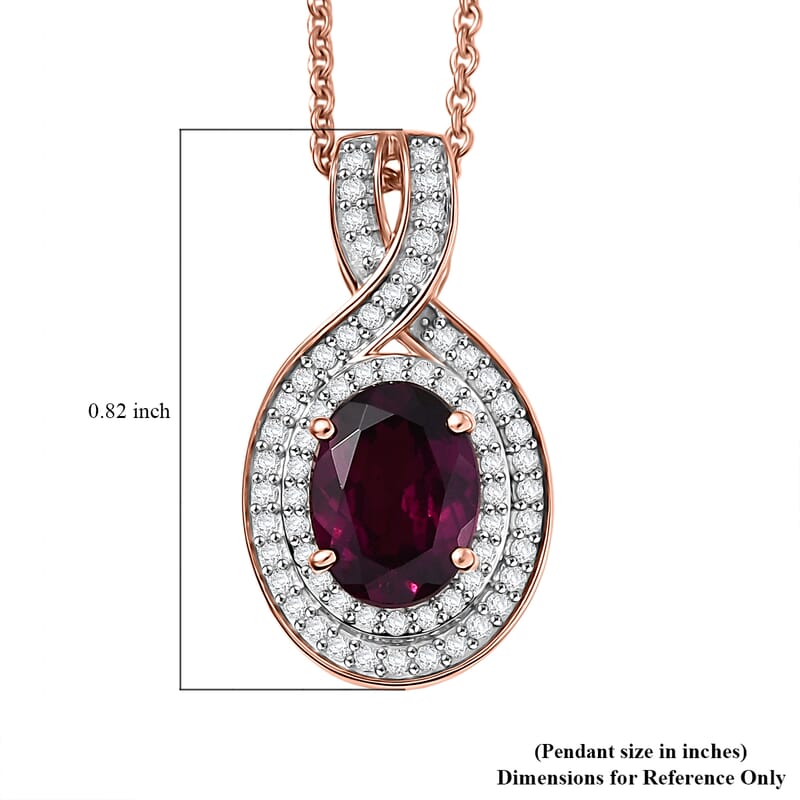 Luxoro AAA Radiant Ember Garnet and G-H I2 Diamond 1.70 ctw Flamebend Pendant Necklace 20 Inches in 10K Rose Gold