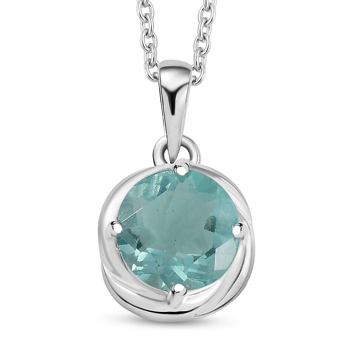 Belgian Teal Fluorite 2.35 ctw Pendant in Sterling Silver with Stainless Steel Necklace 20 Inches image number 0