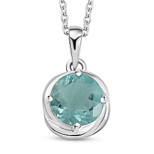 Belgian Teal Fluorite 2.35 ctw Pendant in Sterling Silver with Stainless Steel Necklace 20 Inches