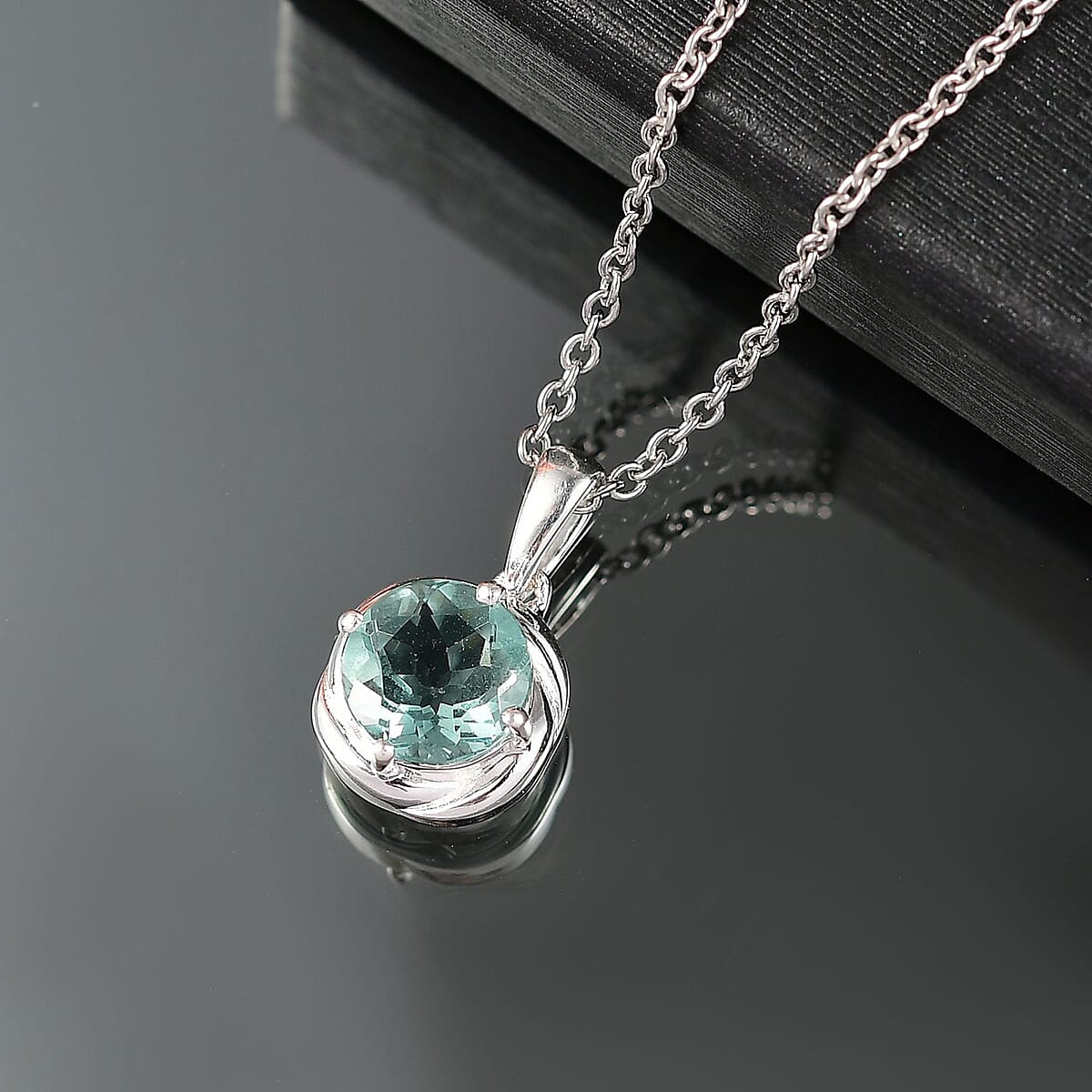 Belgian Teal Fluorite 2.35 ctw Pendant in Sterling Silver with Stainless Steel Necklace 20 Inches image number 1