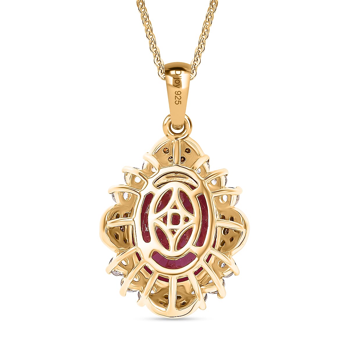 D'Joy African Ruby (FF), White Zircon and Red Diamond 7.65 ctw Pendant Necklace in 18K Vermeil Yellow Gold Over Sterling Silver 20 Inches  image number 4