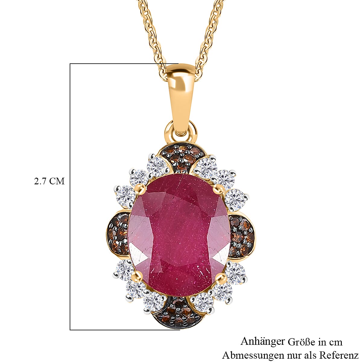D'Joy African Ruby (FF), White Zircon and Red Diamond 7.65 ctw Pendant Necklace in 18K Vermeil Yellow Gold Over Sterling Silver 20 Inches  image number 6