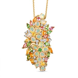 D'Joy Premium Ethiopian Welo Opal and Multi Gemstone 4.60 ctw Pendant Necklace in 18K Vermeil Yellow Gold Over Sterling Silver 20 Inches 