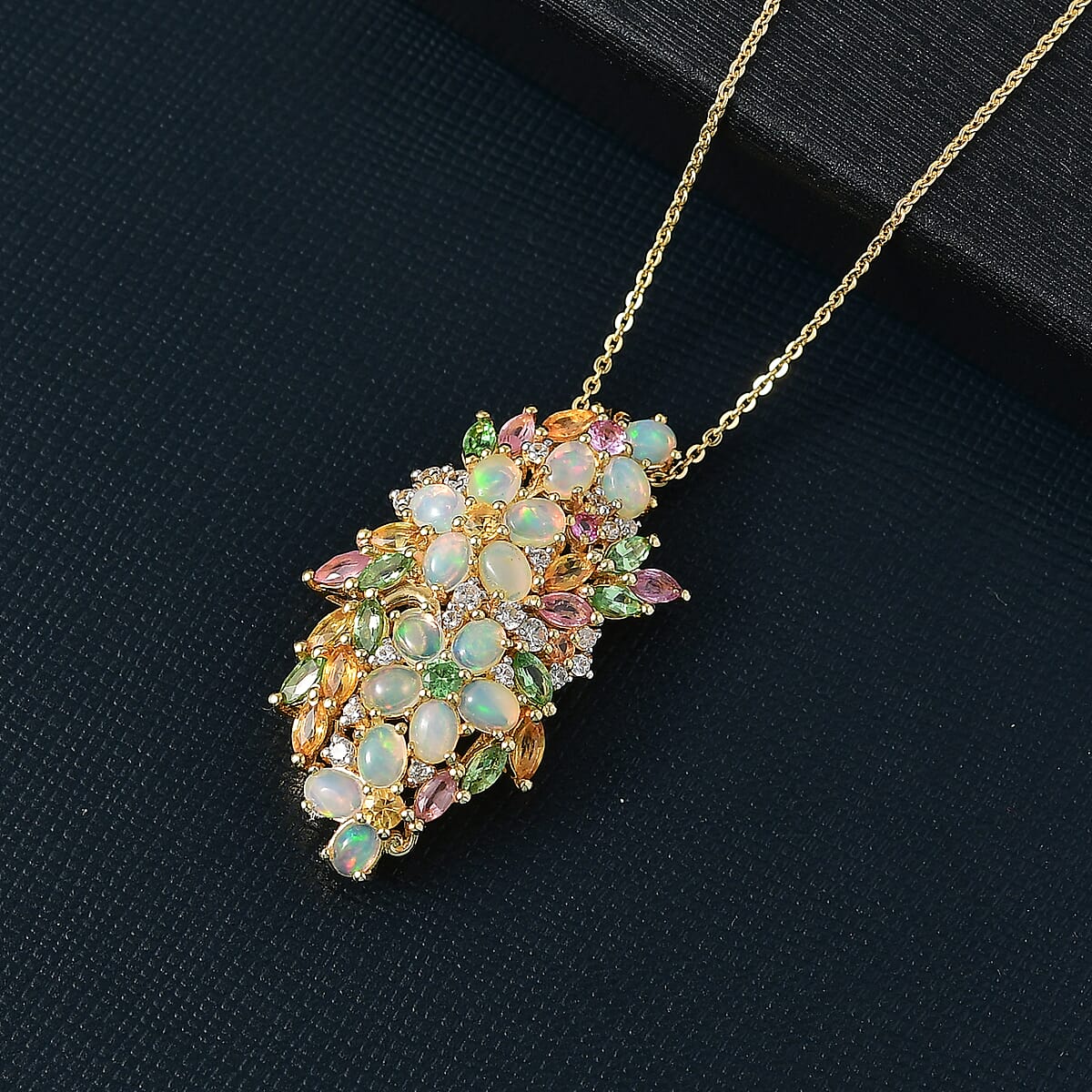 D'Joy Premium Ethiopian Welo Opal and Multi Gemstone 4.60 ctw Pendant Necklace in 18K Vermeil Yellow Gold Over Sterling Silver 20 Inches  image number 1