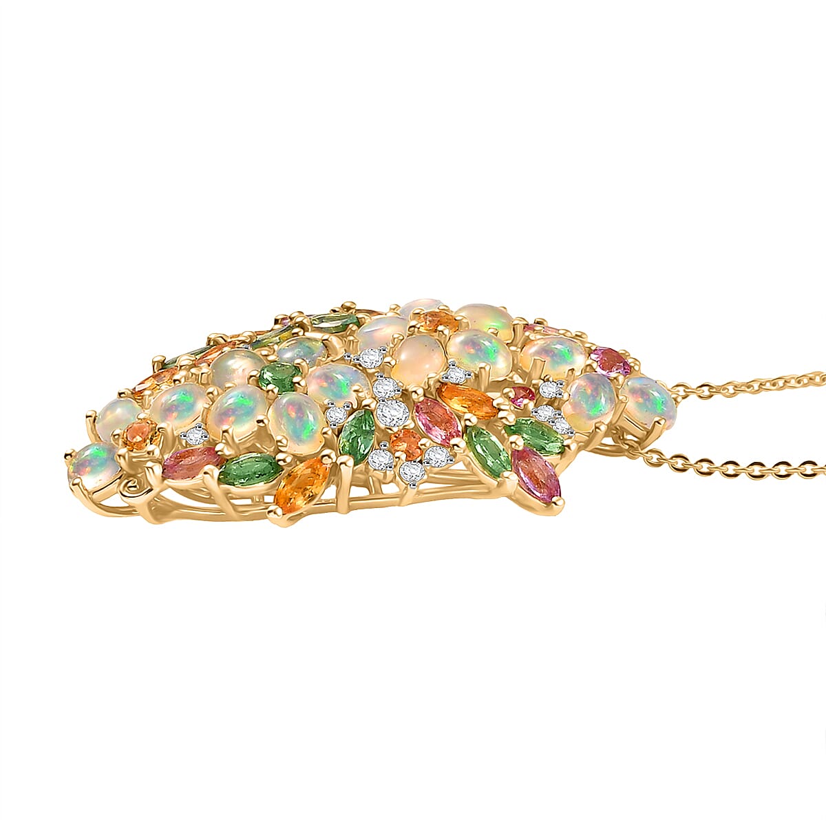 D'Joy Premium Ethiopian Welo Opal and Multi Gemstone 4.60 ctw Pendant Necklace in 18K Vermeil Yellow Gold Over Sterling Silver 20 Inches  image number 3