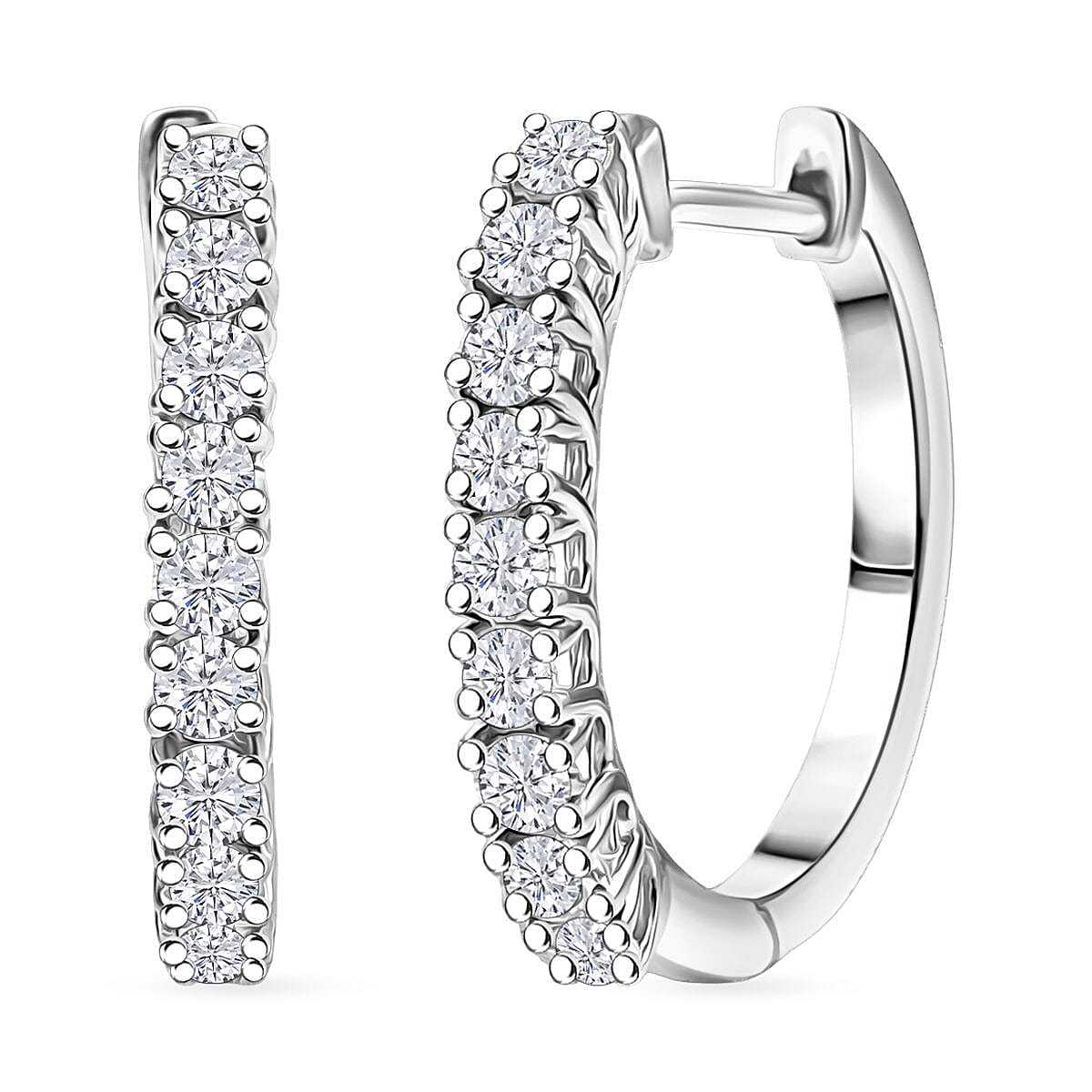 D'Joy Lab Grown Diamond 1.70 ctw Pont Du Gard Hoop Earrings, Ring (Size 5.0) and Circle Pendant Necklace 20 Inches in Rhodium Over Sterling Silver