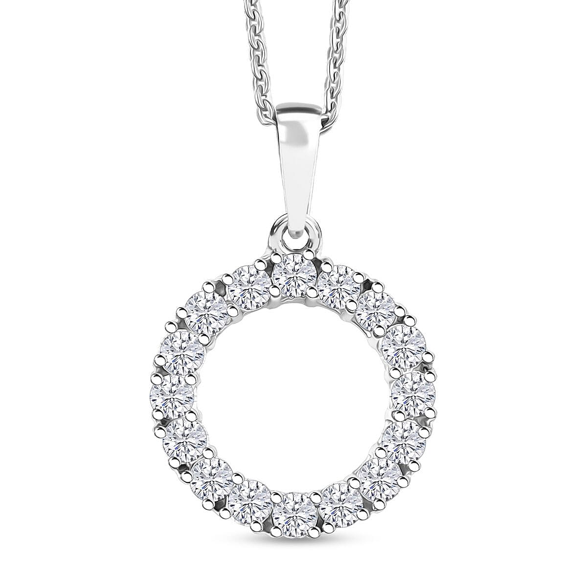 D'Joy Lab Grown Diamond 1.70 ctw Pont Du Gard Hoop Earrings, Ring (Size 5.0) and Circle Pendant Necklace 20 Inches in Rhodium Over Sterling Silver