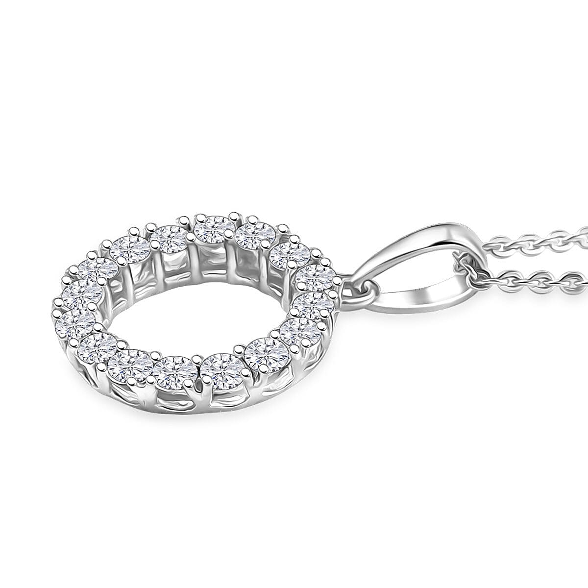 D'Joy Lab Grown Diamond 1.70 ctw Pont Du Gard Hoop Earrings, Ring (Size 5.0) and Circle Pendant Necklace 20 Inches in Rhodium Over Sterling Silver