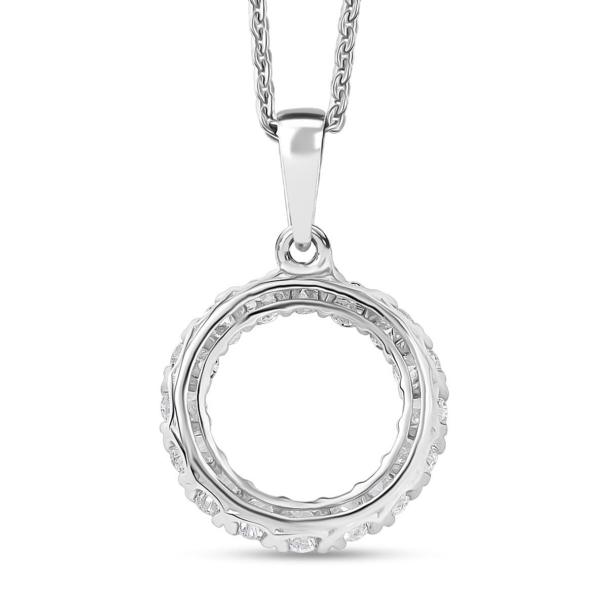D'Joy Lab Grown Diamond 1.70 ctw Pont Du Gard Hoop Earrings, Ring (Size 5.0) and Circle Pendant Necklace 20 Inches in Rhodium Over Sterling Silver