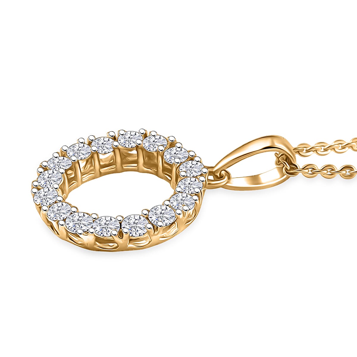 D'Joy Lab Grown Diamond 1.70 ctw Pont Du Gard Hoop Earrings, Ring (Size 7.0) and Circle Pendant Necklace 20 Inches in 18K Vermeil Yellow Gold Over Sterling Silver image number 6