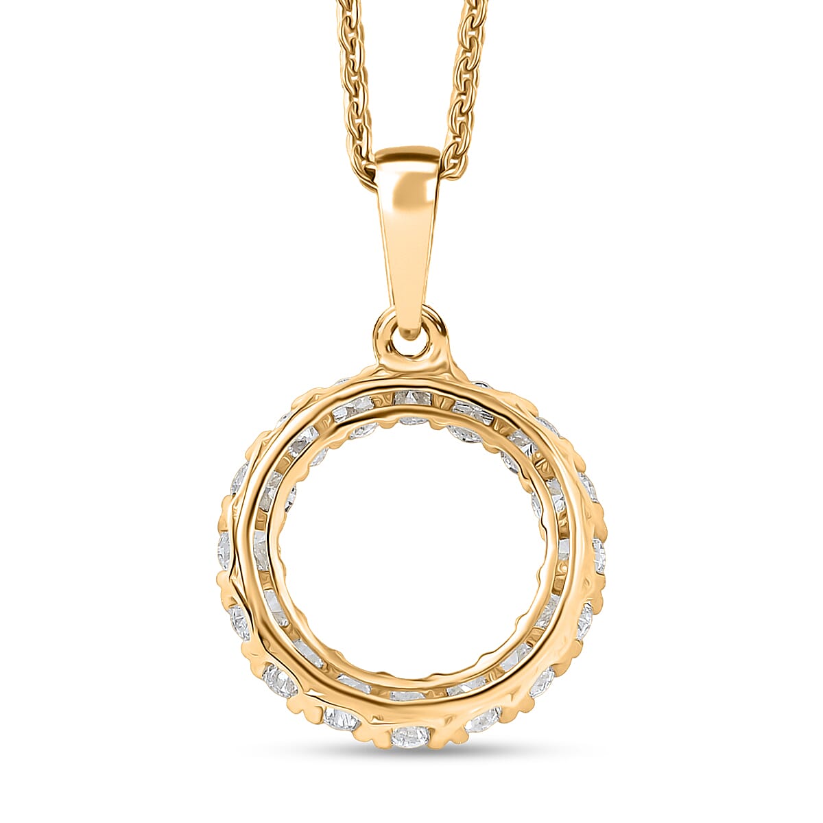 D'Joy Lab Grown Diamond 1.70 ctw Pont Du Gard Hoop Earrings, Ring (Size 7.0) and Circle Pendant Necklace 20 Inches in 18K Vermeil Yellow Gold Over Sterling Silver image number 7