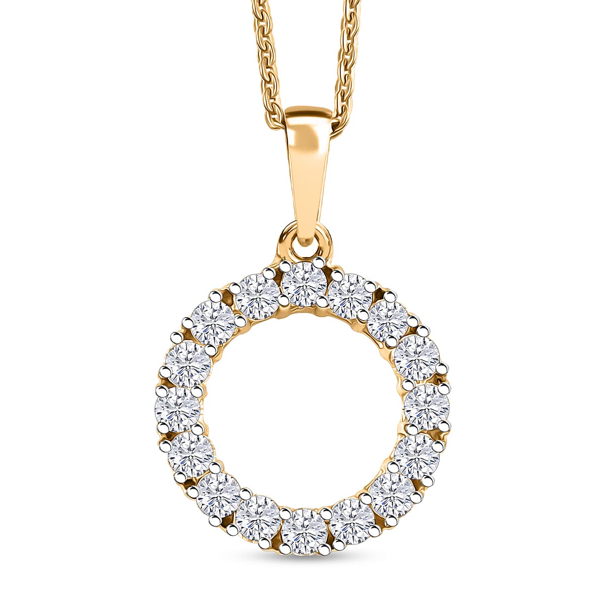D'Joy Lab Grown Diamond 1.70 ctw Pont Du Gard Hoop Earrings, Ring (Size 8.0) and Circle Pendant Necklace 20 Inches in 18K Vermeil Yellow Gold Over Sterling Silver image number 7