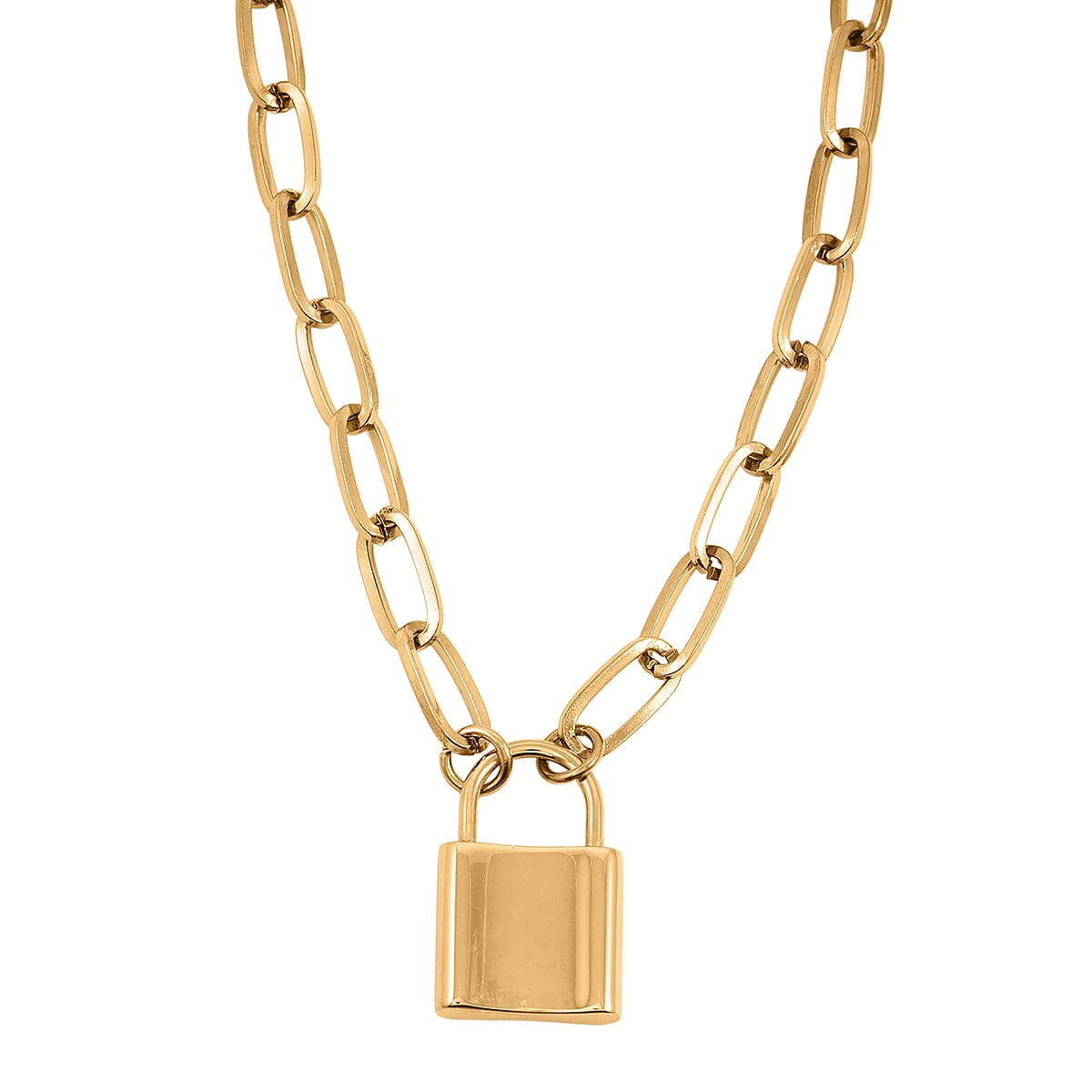 Set of 3 Curb, Cuban and Paper Clip Chain Necklace with Charm (16, 18 and 22 Inches) in ION Plated YG Stainless Steel image number 2