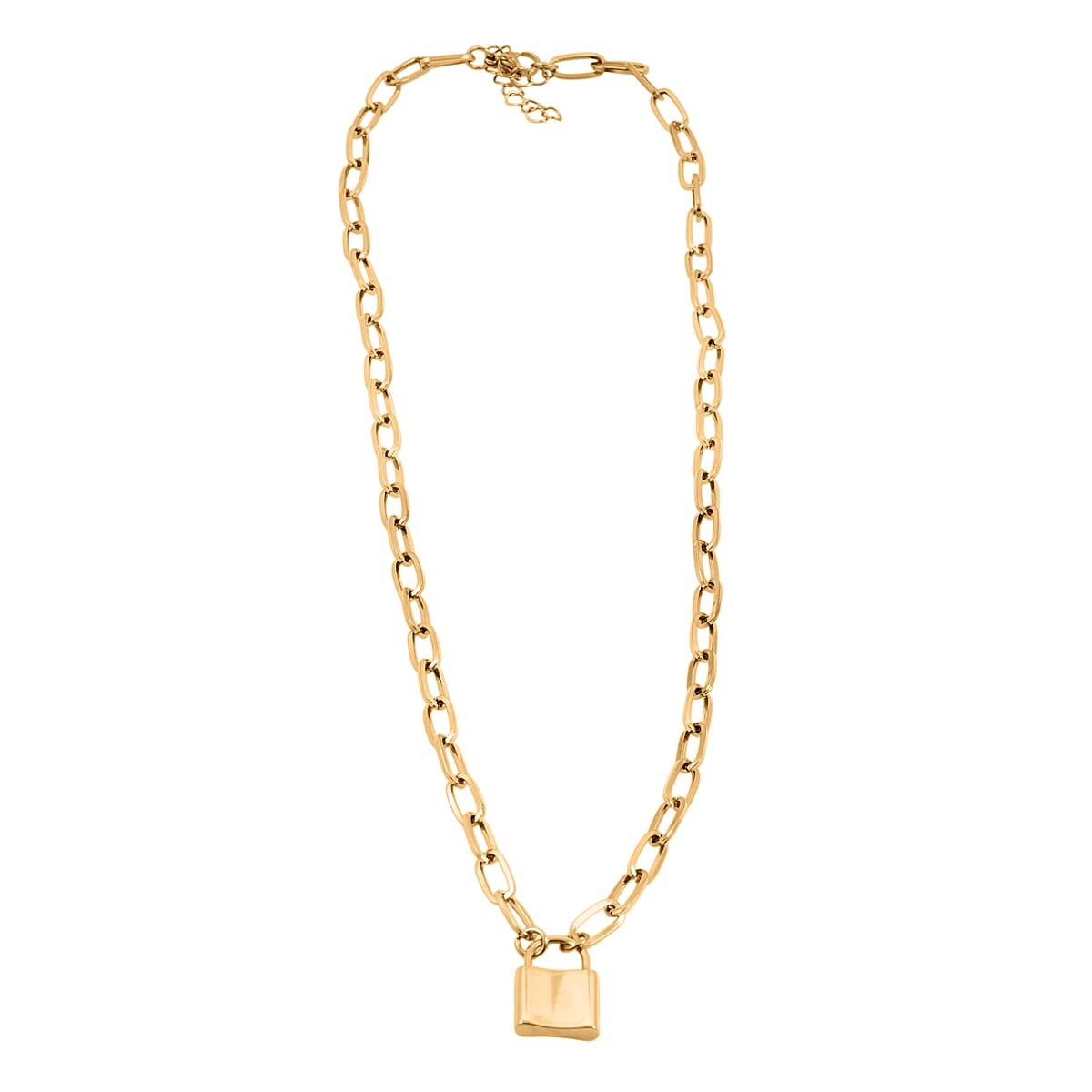 Set of 3 Curb, Cuban and Paper Clip Chain Necklace with Charm (16, 18 and 22 Inches) in ION Plated YG Stainless Steel image number 3