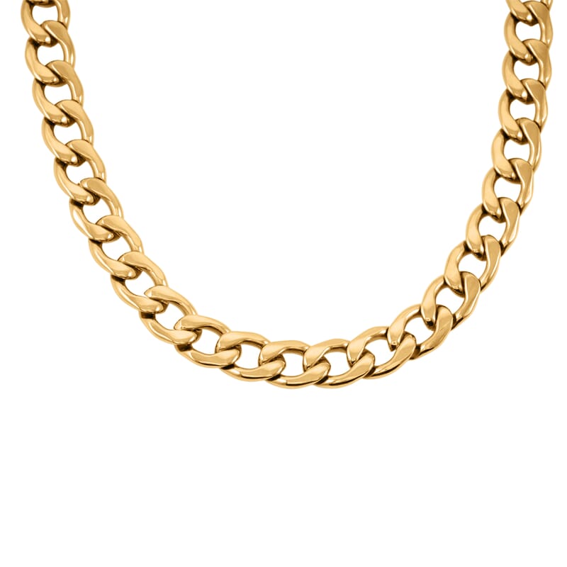Set of 3 Curb, Cuban and Paper Clip Chain Necklace with Charm (16, 18 and 22 Inches) in ION Plated YG Stainless Steel
