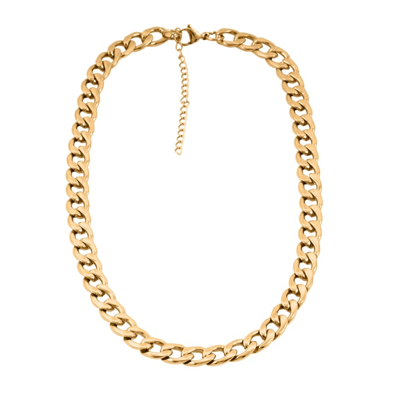 Set of 3 Curb, Cuban and Paper Clip Chain Necklace with Charm (16, 18 and 22 Inches) in ION Plated YG Stainless Steel
