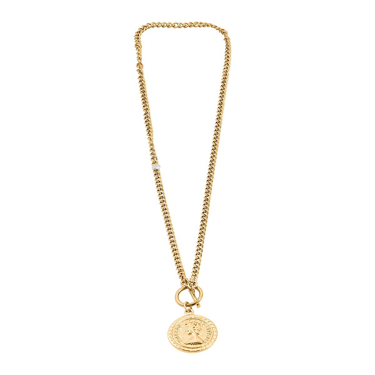 Set of 3 Curb, Cuban and Paper Clip Chain Necklace with Charm (16, 18 and 22 Inches) in ION Plated YG Stainless Steel image number 7