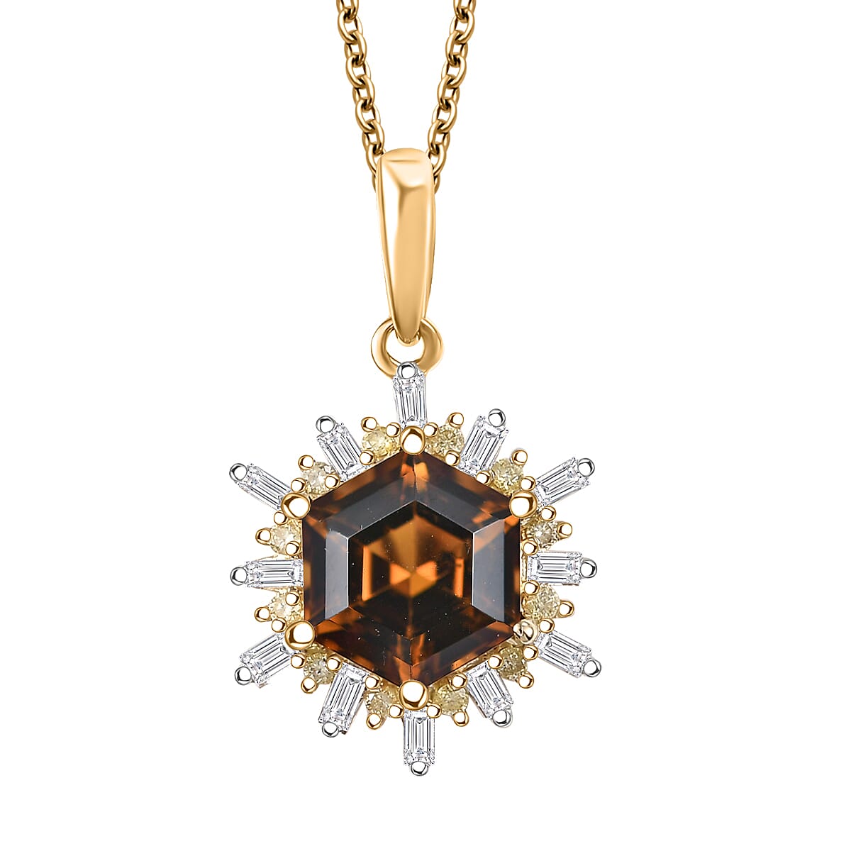Luxoro AAA Golden Turkizite, Natural Yellow and White Diamond I2 3.25 ctw Pendant Necklace in 10K Yellow Gold 20 Inches image number 0