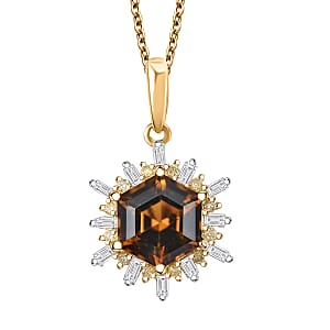 Luxoro AAA Golden Turkizite, Natural Yellow and White Diamond I2 3.25 ctw Pendant Necklace in 10K Yellow Gold 20 Inches