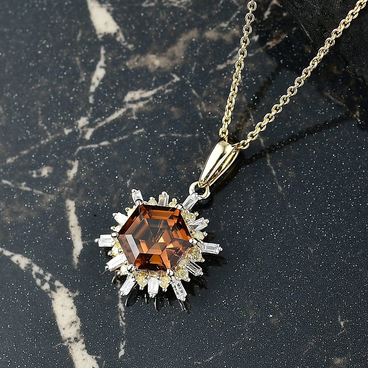 Luxoro AAA Golden Turkizite, Natural Yellow and White Diamond I2 3.25 ctw Pendant Necklace in 10K Yellow Gold 20 Inches image number 1