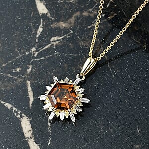 Luxoro AAA Golden Turkizite, Natural Yellow and White Diamond I2 3.25 ctw Pendant Necklace in 10K Yellow Gold 20 Inches