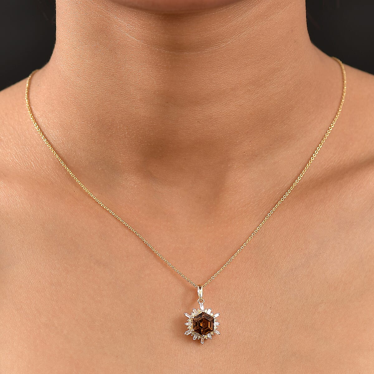 Luxoro AAA Golden Turkizite, Natural Yellow and White Diamond I2 3.25 ctw Pendant Necklace in 10K Yellow Gold 20 Inches image number 2