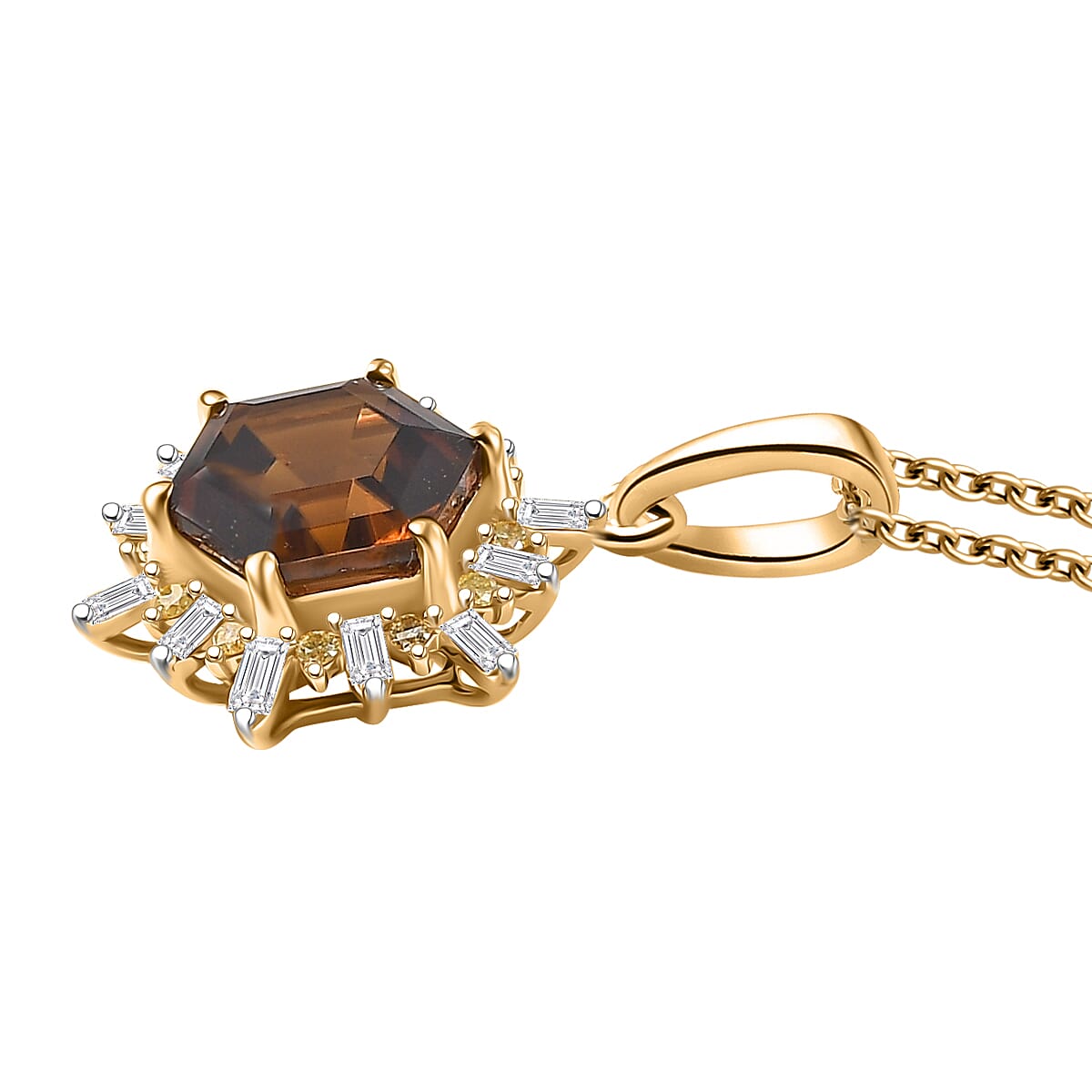 Luxoro AAA Golden Turkizite, Natural Yellow and White Diamond I2 3.25 ctw Pendant Necklace in 10K Yellow Gold 20 Inches image number 3