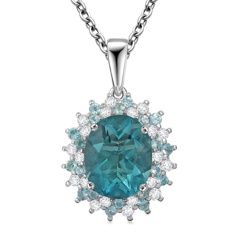 D'Joy Dean Teal Fluorite (IR) and Multi Gemstone 4.00 ctw Bubbles Pendant Necklace in Platinum Over Sterling Silver 20 Inches 