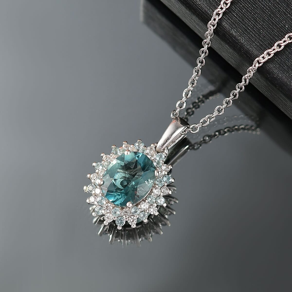 D'Joy Dean Teal Fluorite (IR) and Multi Gemstone 4.10 ctw Bubbles Pendant Necklace in Platinum Over Sterling Silver 20 Inches image number 1