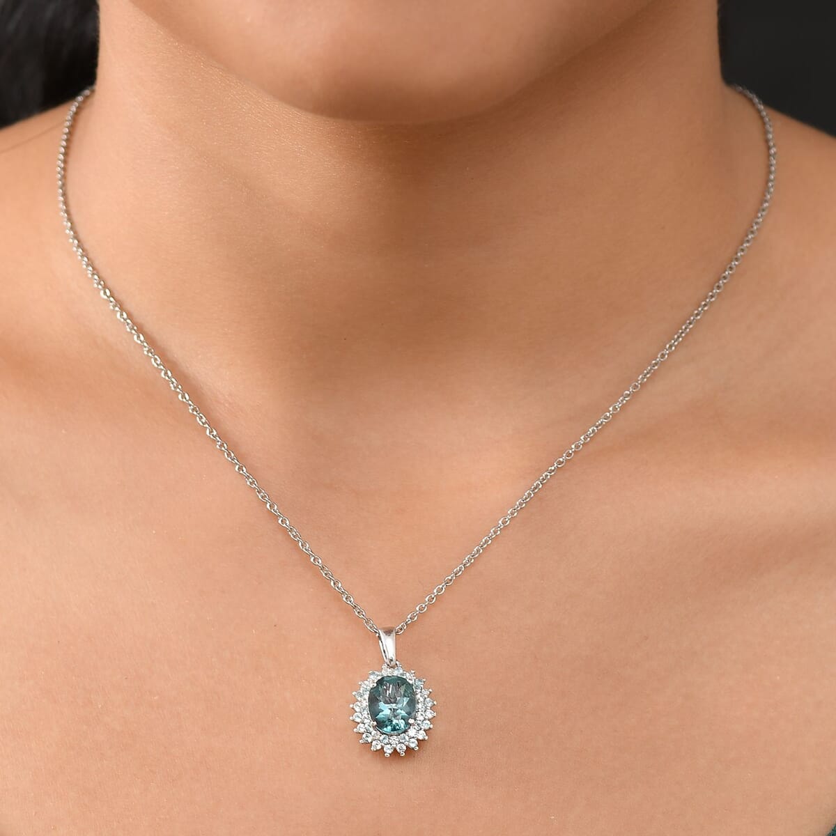 D'Joy Dean Teal Fluorite (IR) and Multi Gemstone 4.10 ctw Bubbles Pendant Necklace in Platinum Over Sterling Silver 20 Inches image number 2