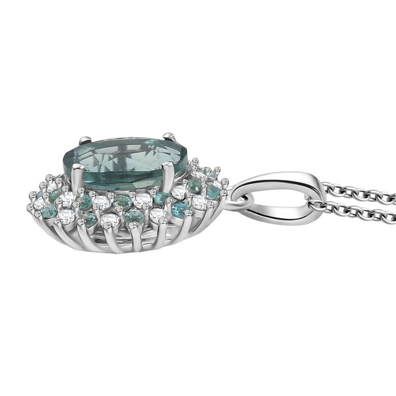 D'Joy Dean Teal Fluorite (IR) and Multi Gemstone 4.00 ctw Bubbles Pendant Necklace in Platinum Over Sterling Silver 20 Inches 