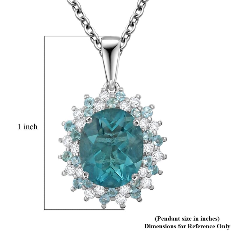 D'Joy Dean Teal Fluorite (IR) and Multi Gemstone 4.00 ctw Bubbles Pendant Necklace in Platinum Over Sterling Silver 20 Inches 