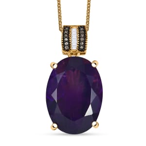 D'Joy Premium African Amethyst, Natural Champagne and White Diamond Pendant Necklace (20 Inches) in 18K Vermeil YG Over Sterling Silver 12.55 ctw