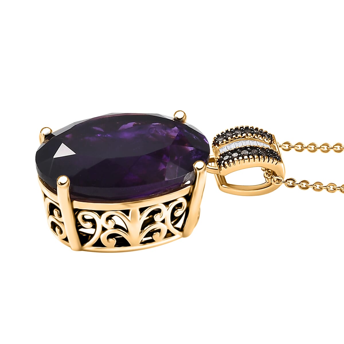 D'Joy Premium African Amethyst, Natural Champagne and White Diamond Pendant Necklace (20 Inches) in 18K Vermeil YG Over Sterling Silver 12.55 ctw image number 3