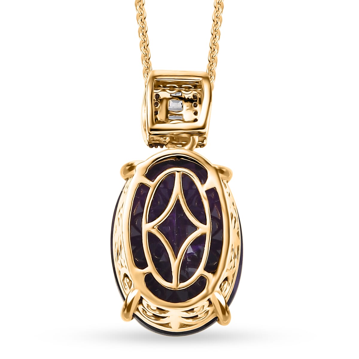 D'Joy Premium African Amethyst, Natural Champagne and White Diamond Pendant Necklace (20 Inches) in 18K Vermeil YG Over Sterling Silver 12.55 ctw image number 4